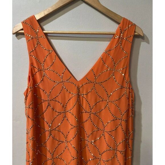 Trina Turk Sally Silk Embellished Mini Dress Size 8 Orange Gold Cocktail - Picture 4 of 12